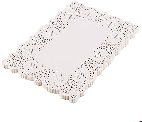 DECORA 200 centrini di carta rettangolari bianchi in pizzo, tovagliette per matrimoni, tea party e pasticceria, 35,5 x 25,4 cm