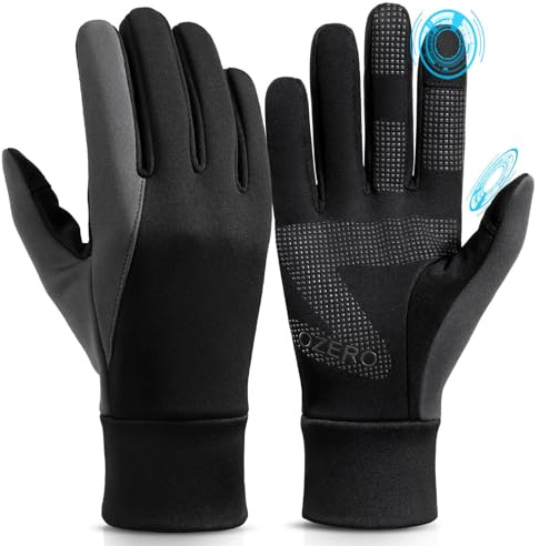 OZERO Winter Running Gloves Touchscreen for Men Women, Thermal Warm Windproof Water Resistant Anti Slip Glove for Cycling Ski Biking Driving Hiking Gloves for Men's Women's - Black (M)