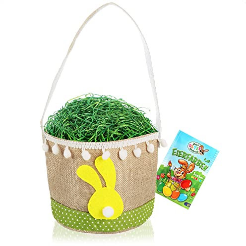 com-four® 3 TLG. Osterset - Osterkörbchen mit Gras und Ostereierfarbe - Filzkorb Osterhase zum Verschenken - Osterdeko - Frühlingsdekoration [Auswahl variiert] (Korb + grünes Gras)