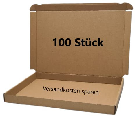 Lot de 100 cartons maxi format A4 - 320 x 225 x 25 mm - Marron - Avec fermeture enfichable - Format A4+ - Carton d'expédition maxi ou grand format pour DHL DPD GLS Hermes - En carton - Petit format