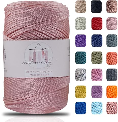 Makromecity makramégarn 2 mm x 230 m, premium polyester, makramérep, polypropen, garn för hantverk, hemdekorationer, bordstabletter, axelväska, handväska, löpare, nappkedja, 20 färger (rosa)