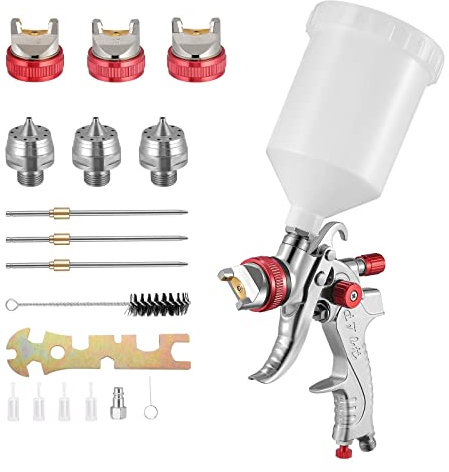 Yontwe Pulverizador de Pintura con Pistola HVLP con Boquilla de 1,4 MM, 1,7 MM, 2,0 MM, Taza de 600ml, Herramientas de Pintura para cercas de vehículos y automóviles (Rojo)