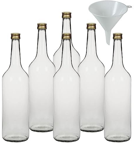mikken 6 Glasflaschen 1000 ml Likörflasche zum befüllen + 1 Trichter