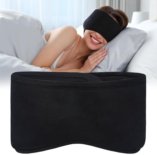 FRESHME Black Sleep Eye Mask with Earmuffs - Block Out Light Contoured Night Blindfold Eye Sleeping Mask with Ear Cover for Men Women Side Sleeper Night Gift