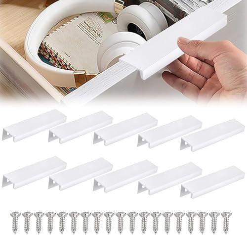 Maniglie Armadio 80mm/3.15 Nascoste in Tiretti per Mobili 10 Pezzi Nascoste per in Alluminio per Mobili Maniglie Bianco da Cucina Applicabile a Cassetti Scarpiere Comodin per Porte Invisibile