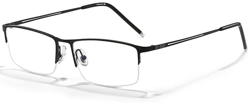 ANRRI Blue Light Glasses Mens Rectangle Semi Rimless Glasses Computer Gaming glasses for men Lightweight Titanium Black Eyewear