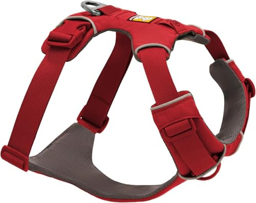 RUFFWEAR Front Range Reflective Y Harness, Adjustable Comfortable Padded Everyday Dog Walking Harness, No Pull - 2 Lead Attachments & V Ring, Size S, Red Canyon