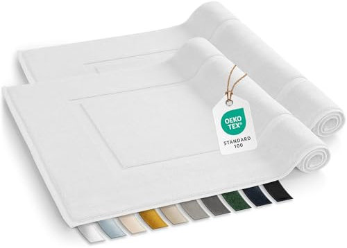 Blumtal Badvorleger Terry - Badezimmerteppich 100% Baumwolle in 50x80 cm - Oeko-Tex zertifizierter Badteppich & Duschvorleger - Badezimmer Teppich/Bath mats und Badvorleger im Set 2 teilig in Weiß