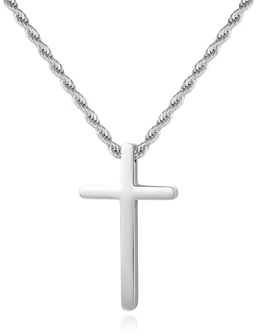 GAVU Collana con Ciondolo Croce Argento da Uomo, Catena Acciaio Inox da Uomo Croce Piccola 45cm, Regalo Cresima