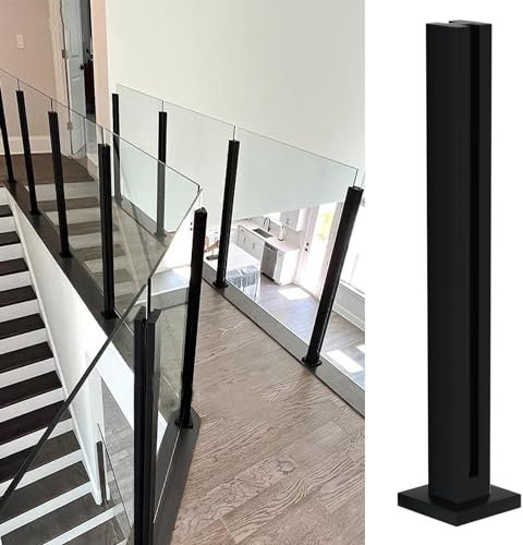 Cvter Poteau de Balustrade en Verre Noir - 100cm Système de Balustrade en Verre Non Couvert avec Robinets, Fentes pour Terrasse, Marches, Balcon, Piscine, Jardin, Escaliers de Patio - Acier Inoxydable