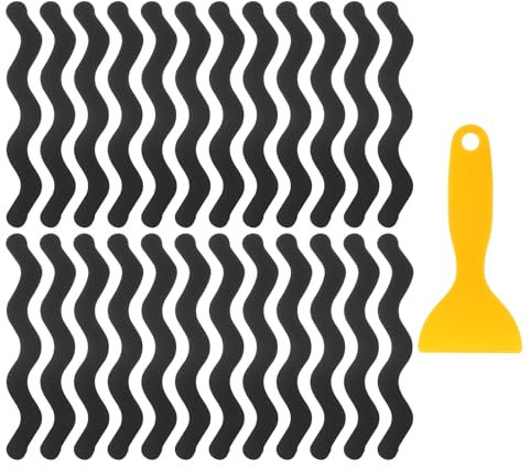 sourcing map 24pcs Non-Slip Bathtub Stickers, Anti Slip Shower Stickers Safety Shower Treads Adhesive Appliques with Scraper for Bath Tub Shower Stairs, Black