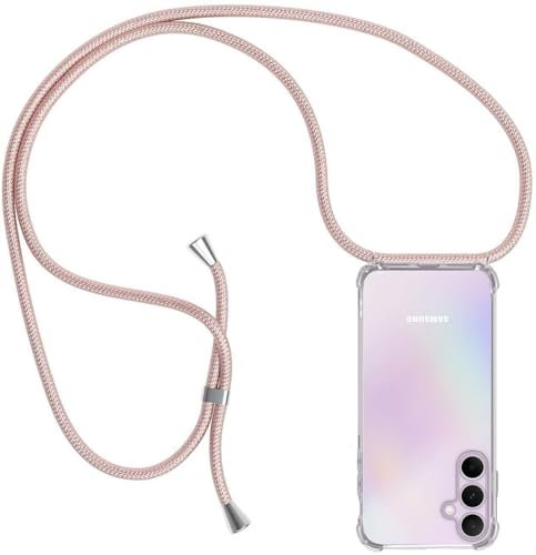 ZYIMOU für Samsung Galaxy A55 5G Hülle mit Band, Handyhülle Samsung Galaxy A55 5G Handyband Hülle mit Kette Schutzhülle Kordel zum Umhängen Transparent Weich TPU Silikon Bumper, Rosé Gold
