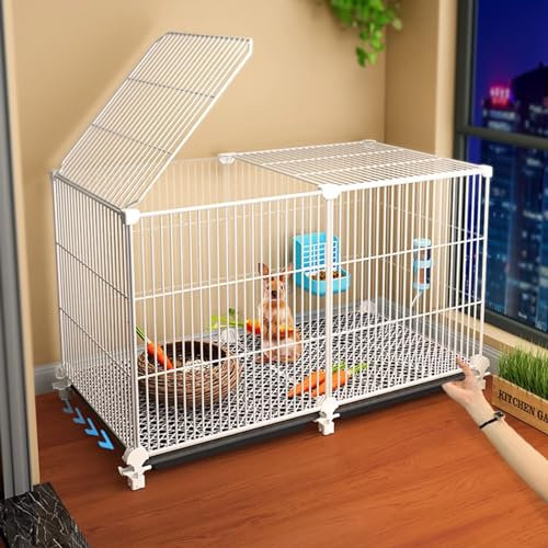 kaninchenställe Kaninchenkäfig for Den Innenbereich,Häschenkäfig,Kleintierhaus,Kaninchenkäfige,Hühnerkäfig Mit Rollen,Meerschweinchenkäfig Mit Tiefem, Auslaufsicherem Tablett(Size:72 * 37 * 40cm)