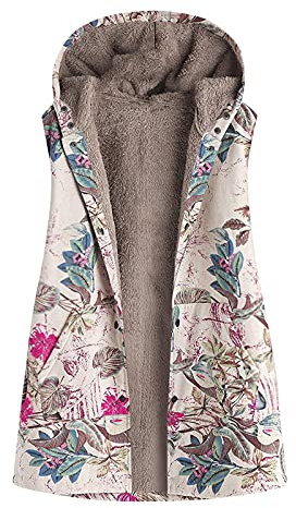 Women's Fleece Gilet Ladies Gilet Open Front Womens Body Warmer Floral Womans Waistcoat Hooded Sleeveless Cardigans for Women Pockets Thermal Women's Running Vests Hot Pink