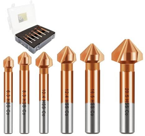 Countersink Drill Bit M35 Set, DARTOTEK HSS 3 Flutes 90 Degrees Chamfering Tool Cobalt-plated Ø 6.3-20.5 mm Countersink and Deburrer Set for Stainless Steel, Aluminium Metal and Wood