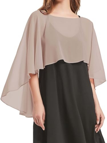 Damas Gasa Cape Bufandas para Vestidos de Novia Elegantes Capelets de Banquete, caqui, Talla única
