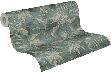 Livingwalls Hot Spots papier peint intissé Floral 10,05 m x 0,53 m - Bleu, vert, doré, métallique - Papier peint jungle - 782035