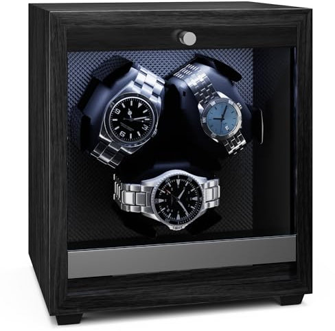 Klarstein Brienz 3 Uhrenbeweger – Leiser Uhrenbeweger In Holzoptik Für DREI Uhren, 4 Rotationsmodi & LED-Beleuchtung, USB-Betrieb