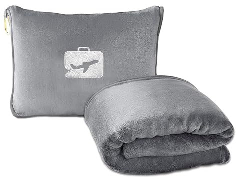 Blleshelfl Reisedecke, Reisedecke Flugzeug, Kissen Decke 2 in 1, Multifunktionales Reisezubehör für Flugzeug & Auto, Unentbehrlich für Lange Flüge für Frauen, Männer