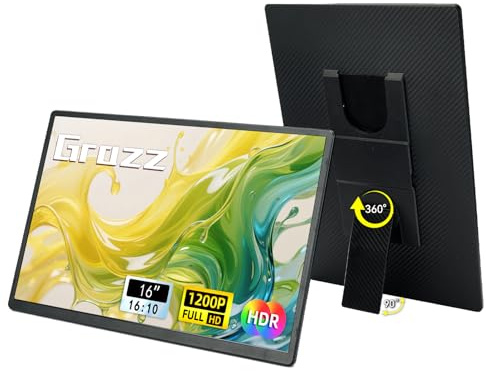 Grazz Portable Monitor for Laptops - 16 inch Portable FHD 1200P IPS Extended Dual Triple Monitor for Laptops Compatible with Windows Mac Travel Work