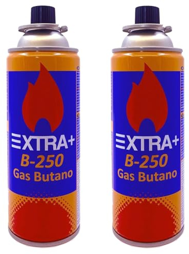 DISPAU Pack de Cartuchos de Gas Butano Recambio Gas Butano Portable Compatible para Cocina Portátiles de Campingaz, Hornillo, Soplete Soldador B-250 227gr (B-250, Gas BUTANO Rojo Y Naranja, 2, B-250)