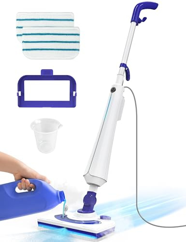 Professional Steam Mop Cleaner, 1300W Floor Steamer with Detergent Chamber, 25S Heat Up, Lightweight Steamer for Cleaning with 2 Washable Pads, Safe for Tiles, Upholstery, Carpet, Hardwood, Blue