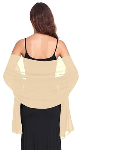 Van Der Rich – stola av sidenchiffong halsduk lätt – damer, Ljusbeige, 190 cm x 80 cm