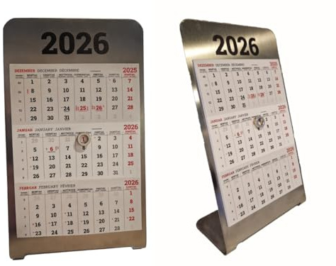 Three Month Magnetic Metal Desk Calendar 2026 - Elegant and Practical