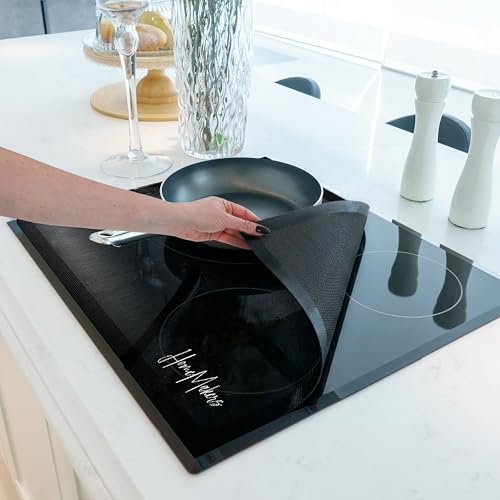 HomeMakers Induction Hob Protector Mat Large 61x53 cm, Heat Resistant Silicone Cover, Cut to Size, Easy Clean, Non-Slip Glass Hob Protector, Prevents Scratches Spills, Black Mesh