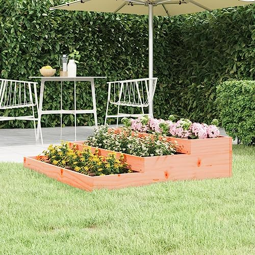 YUTAASU Fioriera Rialzata in Legno Massello di Douglas con Design a Scala per Piante e Fiori - Struttura Robusta per Esterni, 3 Profondità Diverse, 107 x 107 x 27 cm,