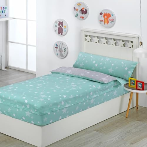 DHESTIA HOME Saco Nordico 4 Estaciones Bajera Ajustable con Cremallera y Fuelle Stars Agua Color Agua Talla Cama 90