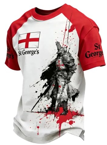 St Georges Day Camiseta Hombre Saint George Patriotic Graphic Tee Top Manga Corta Cuello Redondo Tops Ligero Transpirable Camiseta de Verano Corte Regular Camiseta Funcional Negocios Casual Manga