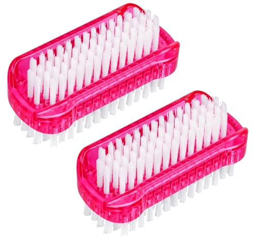 AYBUY 2 Pcs Double Sided Nail Brush, Plastic Handle Nail Scrubbing Brush | Nails Cleaning Brushes, Dual Bristles, for Hands, Toes, Nails, for Home & Salon Use, Rose Red