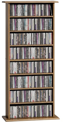 HOMCOM Rangements pour CD et DVD 8 compartiments 58x24x126,3cm Noyer | Meuble de Rangement Multimédia, Capacité 360 CD/185 DVD et Blu-ray, 6 Étagères Réglables, pour Salon, Chambre