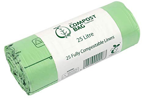 25 Litre x 100 Compostable Caddy Bags - Compost Bag Kitchen Food Waste Compost Liners 25L - EN 13432 - Compost Bag Pedal Bin Bags with Composting Guide
