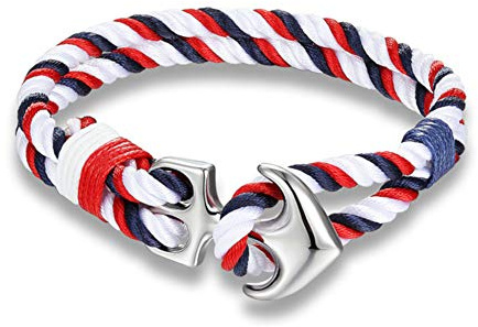EXINOX Pulsera Ancla Nautica | Hombre Mujer | Acero Inoxidable Brillo | Estilo Mar Marinero (Blanca, Roja, Azul)