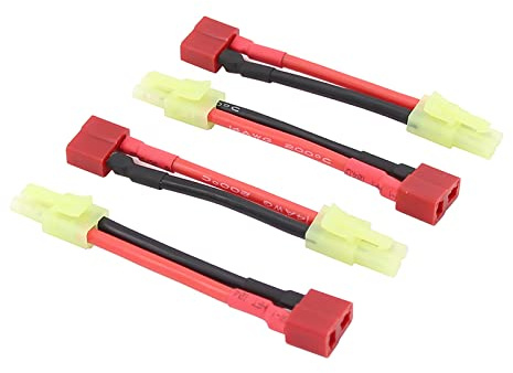 BDHI 4pcs compatible with Small Mini-Tamiya Male(Reversed) to T-Plug Deans Female Adapter with 5cm 2in 14awg Wire for Airsoft Gun(BDHI-12)
