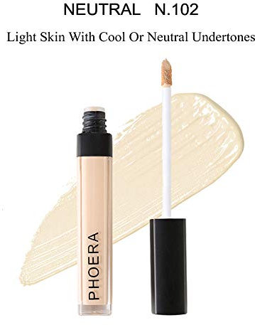 Phoera Full‑Coverage Matte Liquid Concealer – Waterproof, Oil‑Free Camouflage for Dark Circles, Acne Scars & Under‑Eye (102 - Neutral)