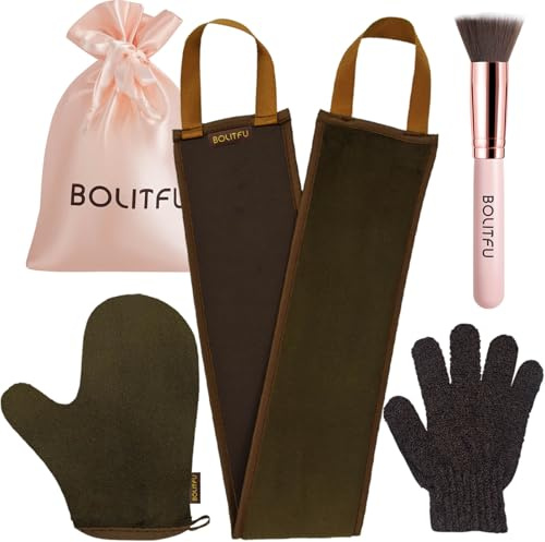 4 Pack Self Tanning Mitt Applicator Kit, with Self Tanner Mitt, Self Tan Back Applicator, Exfoliating Glove, Flat Top Face Tanner Brush, Tan mit for Self Sunless Tanner (brown)