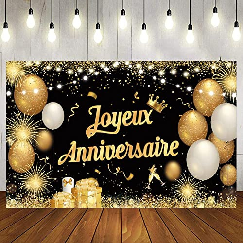 Yontree Banderole Joyeux Anniversaire - Or 1.1 x 1.8m Bannière pour Fête d'Anniversaire