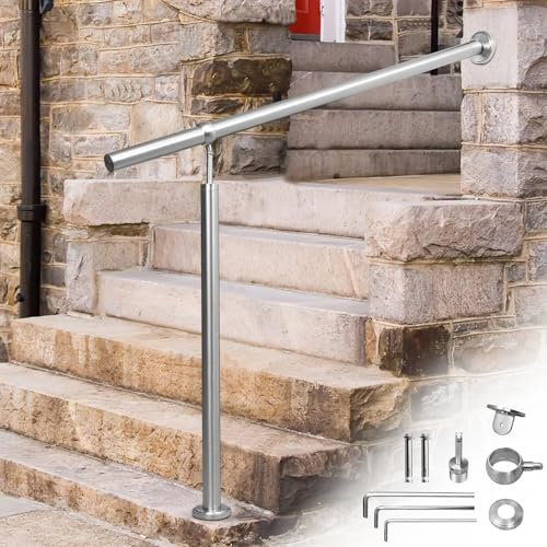 Randaco 80CM Edelstahl Eingangsgeländer Handlauf Geländer Treppengeländer für Drinnen und Drauße, Wandhandlauf Seitliche Montage Winkel Einstellbar