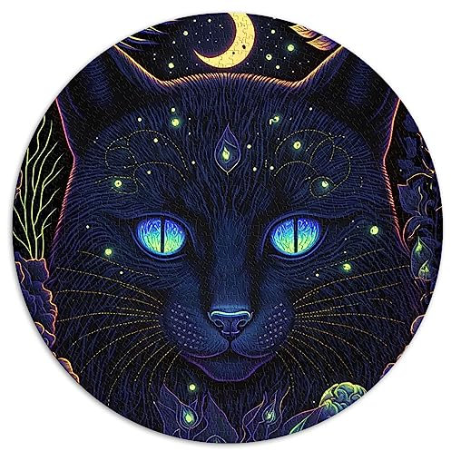 Schwarzlicht-Katze-Puzzle für Erwachsene, 1000 Teile, kugelförmiges Premium-Brett, 100% recycelt, 26,5 x 26,5 Zoll