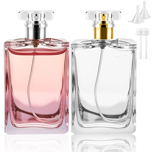 2Pcs 100ml Flacon Vaporisateur Verre, Vaporisateur Parfum vide Flacon Pulvérisateur Pour Voyages, vaporisateur Parfum Vide, flacon parfum vide,flacon Spray Vide Avec Entonnoirs,Presseur(doré & argent）