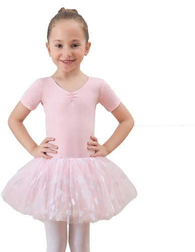 Tancefair Mädchen Ballettkleidung Ballettkleid Kinder Herzmuster Balletttrikot Ballettanzug Tanzkleid Tanzbody aus Baumwolle mit Rock Tütü