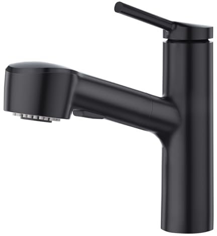 CREA Extendable Kitchen Faucet with 2 Jet Types Spray Head Sink Tap with Hand Shower Head High Pressure Kitchen Tap 360° Rotating Single Handle Mixer Tap Matte Black