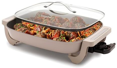 GreenPan Advanced - Sartén eléctrica de 12 x 15 pulgadas con tapa, capacidad de 7 cuartos de galón para comidas familiares, revestimiento antiadherente de cerámica saludable sin PFAS, freír, saltear,