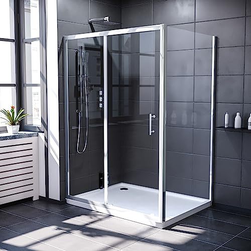 Nes Home 1400 x 760mm Shower Enclosure Sliding Door & Glass Side Panel Chrome