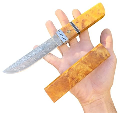 Obespina Couteau Style Japonais Lame Fixe Acier Damas Tanto Manche Bois Stabilisé Intégral Collection Custom Cadeau Homme Suminagashi VG10 chasse camping tranchant edc luxe découpe