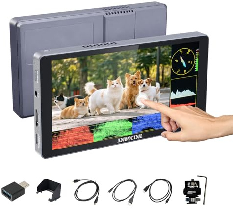 ANDYCINE X5L 6-tums pekskärmskamerafältmonitor, 1200 nits CNC-kameramonitor Inbyggt 3000 mAh batteri Ultralätt 4K HDMI ingång/utgång, Full HD 1920 x 1080P, 3D LUT-monitor för kamera