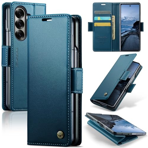 Phernykas Case for Z Fold 7 Leather Wallet Flip Cover with Card Holder,Kickstand, Magnetic Closure,TPU Protection Phone Housse Compatible with Samsung Fold 7 - Blue